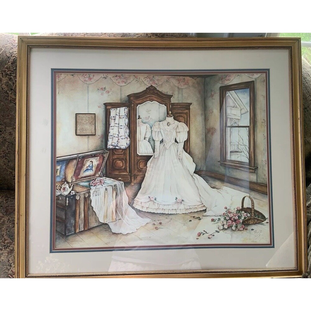 SIGNED NUMBERED Paula Vaughn Wedding Dress Picture Framed 32”Art Print 682/1000